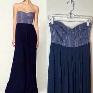 SABINE Navy Pleated Strapless Maxi Dress Size S